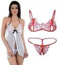 Women's Bra & Panty Set Self Design Silver, Red Lingerie Set (Size 32)